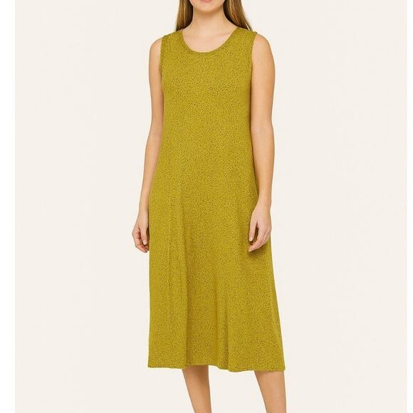 Gudrun Sjoden Midi Sheath Dress Sleeveless Green Tiny Dot Multi Lagenlook XL SEE - Picture 1 of 9